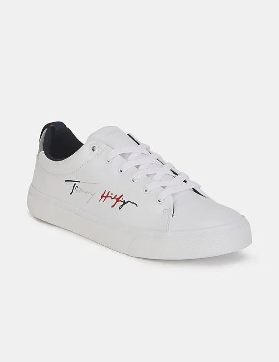 Tommy Hilfiger White Lace Up Brand Print Signature Sneakers