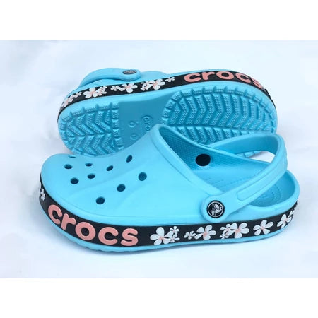Sky Blue Floral Crocs for Women