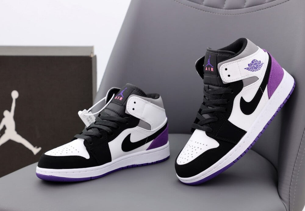 Women's Nike Air Jordan 1 Mid Purple Black White Sneakers