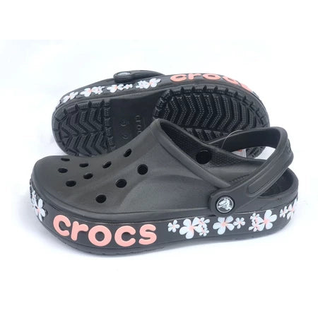 Black Floral Crocs for Women