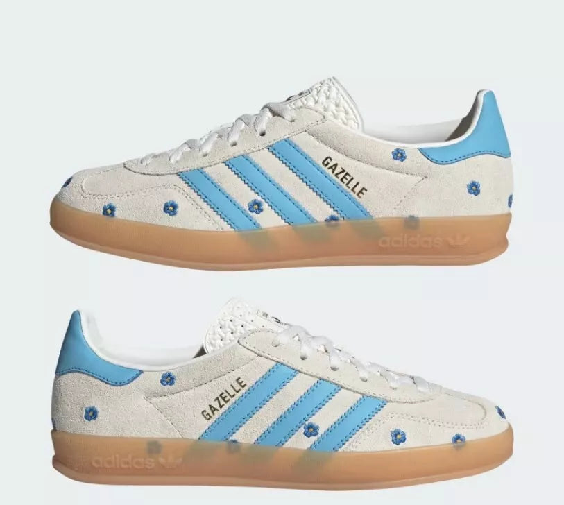 Adidas Women's Gazelle Indoor Beige Blue Floral Sneakers
