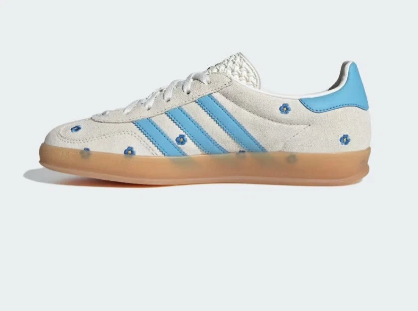 Adidas Women's Gazelle Indoor Beige Blue Floral Sneakers