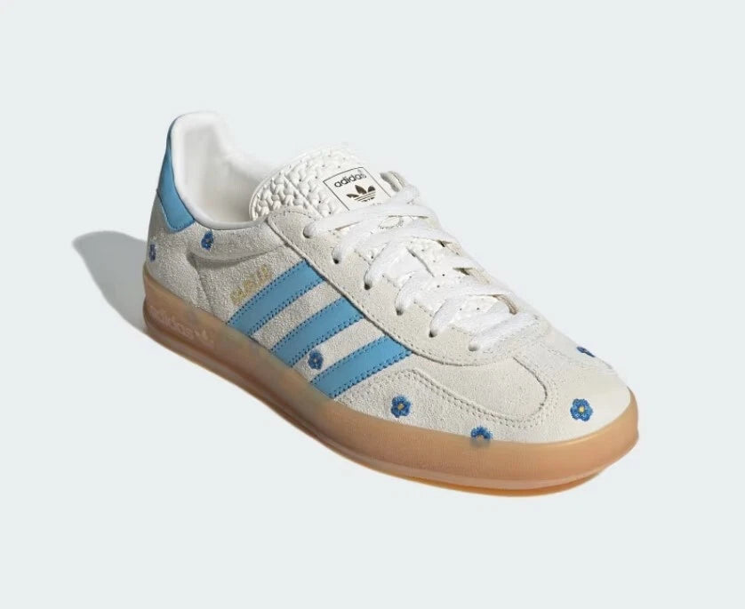 Adidas Women's Gazelle Indoor Beige Blue Floral Sneakers