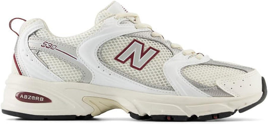 New Balance 530 trainers in white and Burgundy