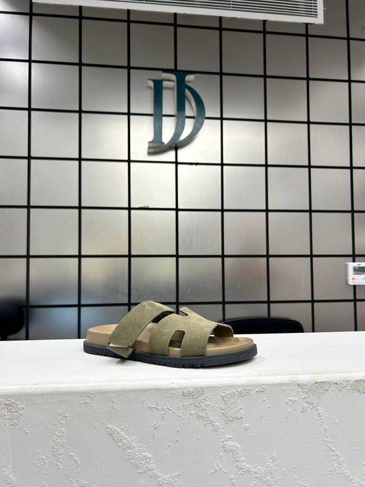 Hermes Vert Olive Suede Sandal