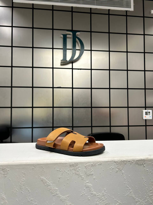 Hermes Vert Camel Suede Sandal