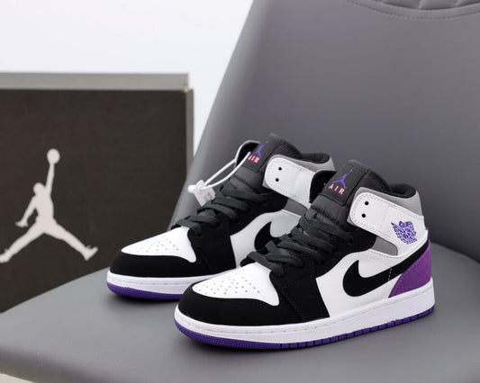 Women's Nike Air Jordan 1 Mid Purple Black White Sneakers