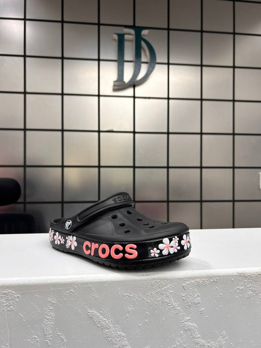 Black Floral Crocs for Women