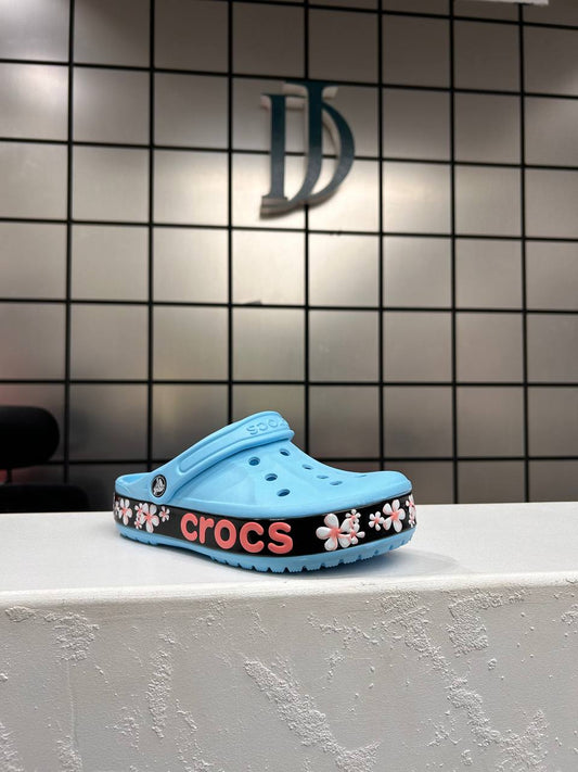 Sky Blue Floral Crocs for Women